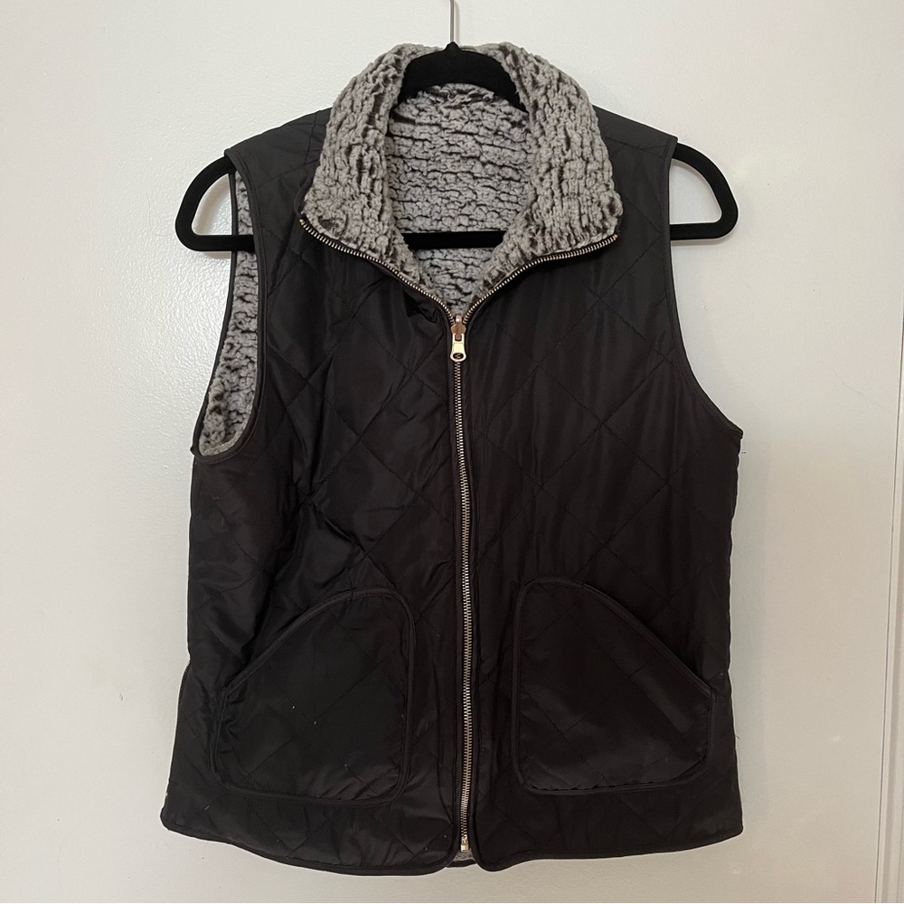 Black and grey fur reversible vest